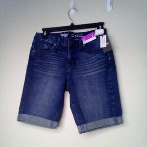 Mossimo Bermuda Shorts Women 00 Mid-Rise Power Stretch Roll Hem Denim Blue